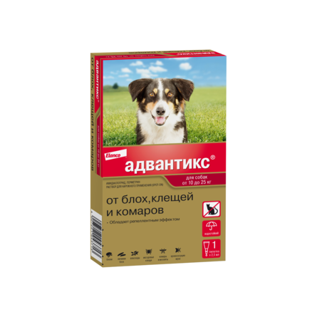 Адвантикс® для собак от 10 до 25 кг для защиты от блох, иксодовых клещей и летающих насекомых и переносимых ими заболеваний. 1 пипетка в упаковке. – интернет-магазин Ле’Муррр